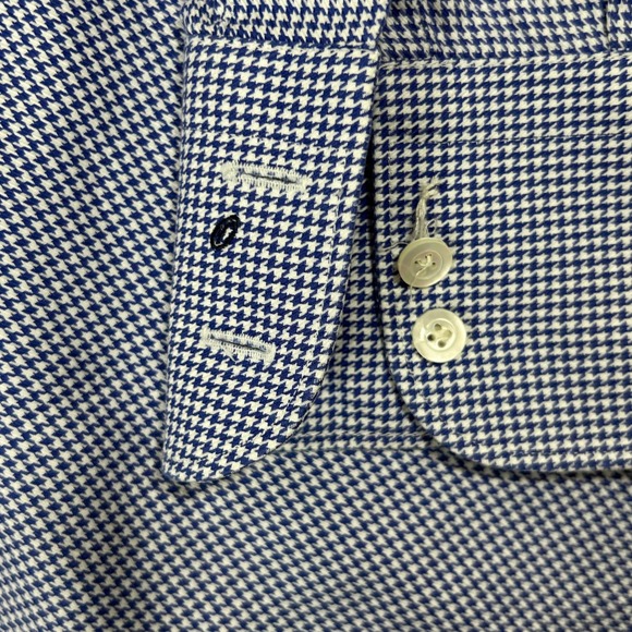 Suitsupply Mens Blue White Houndstooth Cotton Dress Shirt See Description - Picture 6 of 11